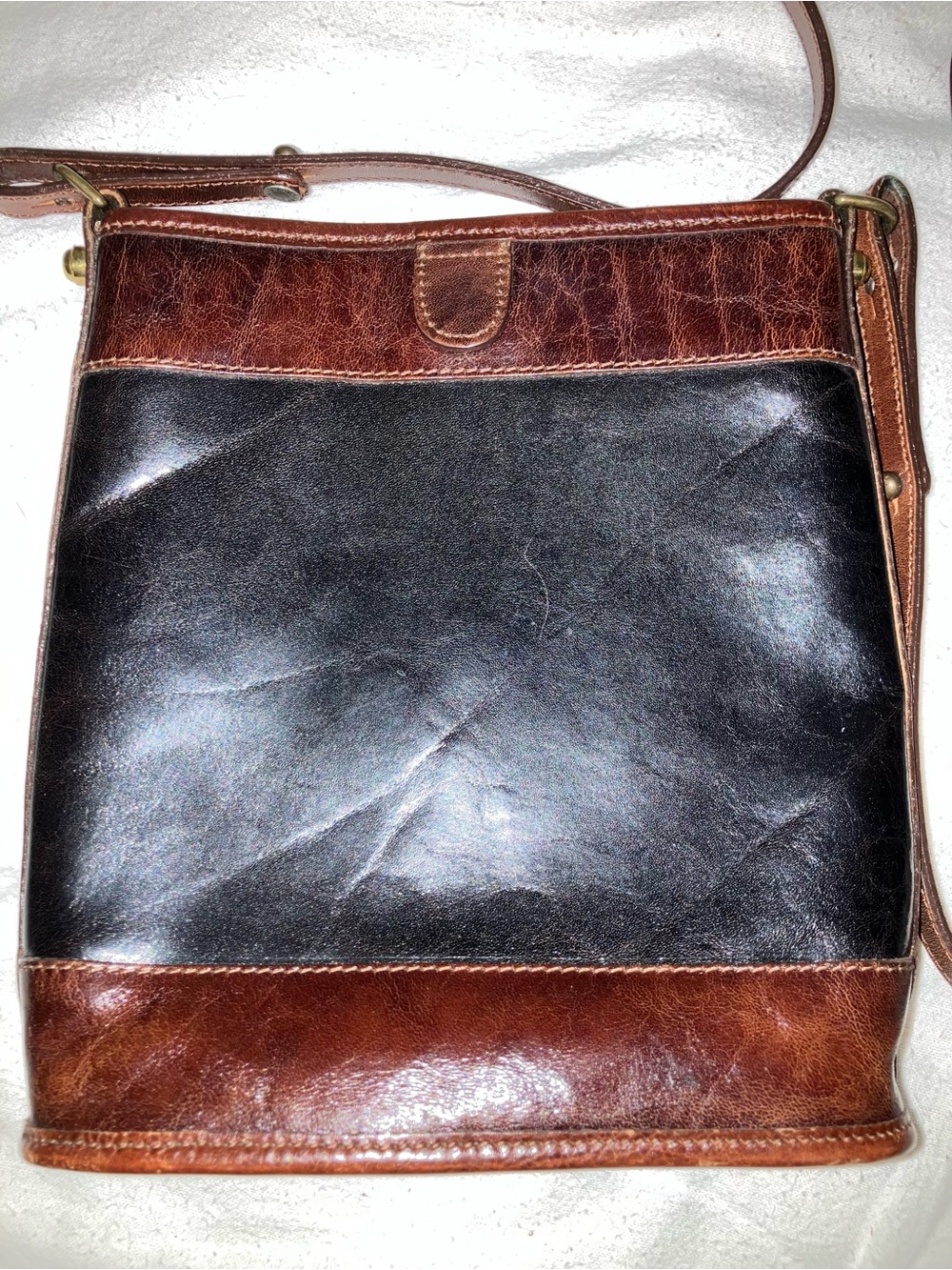 Brahmin leather crossbody bag purse handbag black brown vintage classic